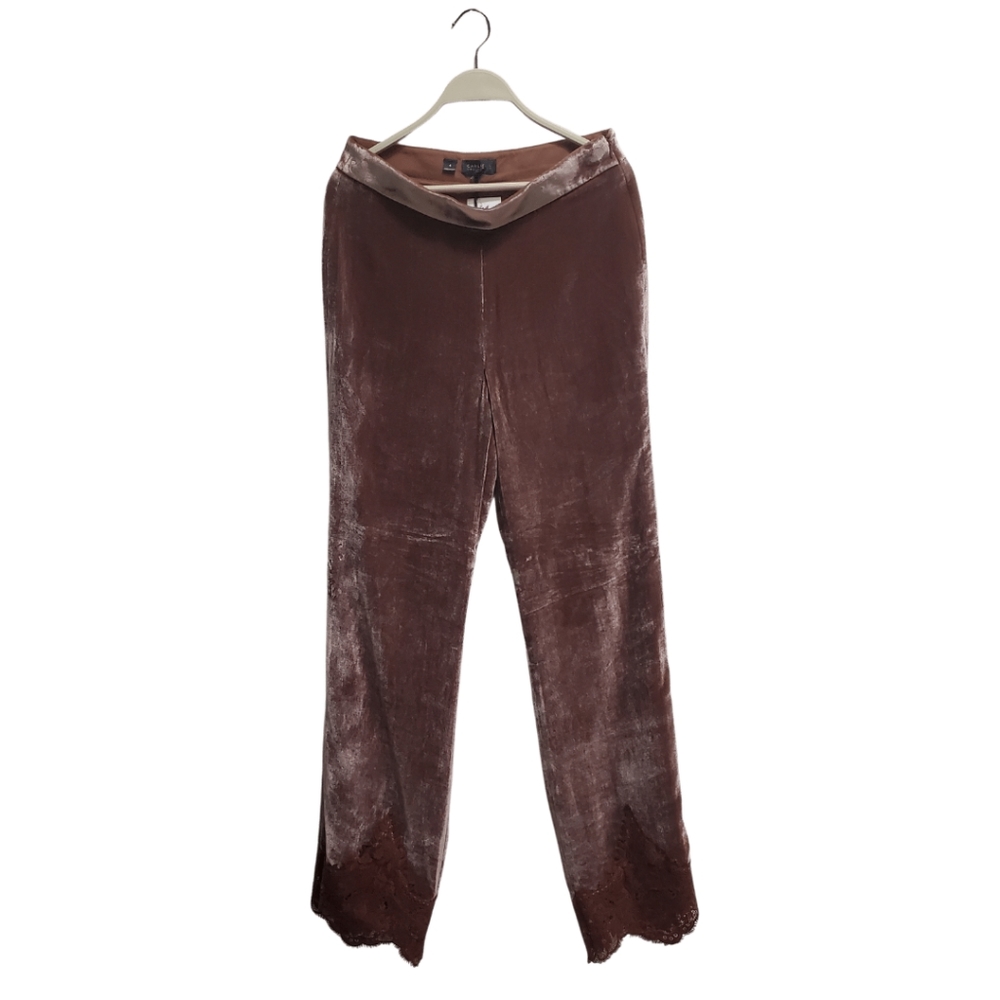Carlisle Collection Velvet Trousers Pants Silk Lace Wide Leg Brown Size 4 NWT